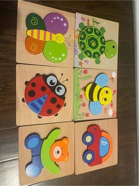 Colorful Wooden Animal & Vehicle Puzzle Set for Kids - Multicolor